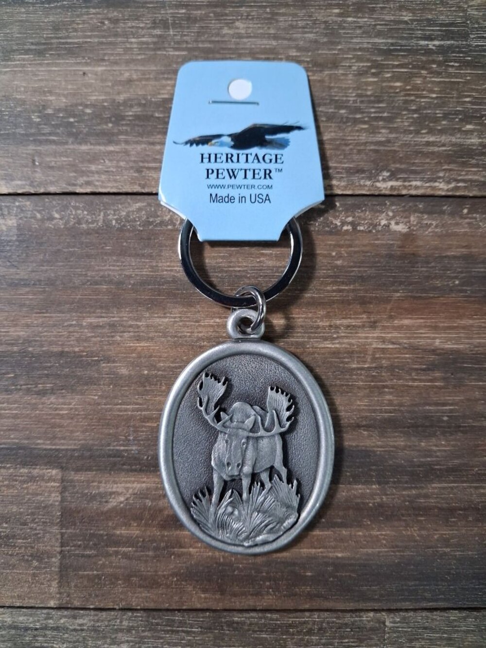 Heritage Pewter Moose Elk Forest USA Bag Tag Charm 1990's Vintage